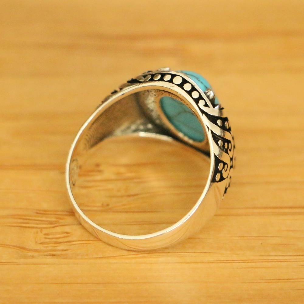 925 Sterling Silver Men's Rings Turquoise Stone - Picture 6 of 9